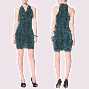 ANDREW MARC Sleeveless Empire Waist Dress Sz 4 Teal Black
